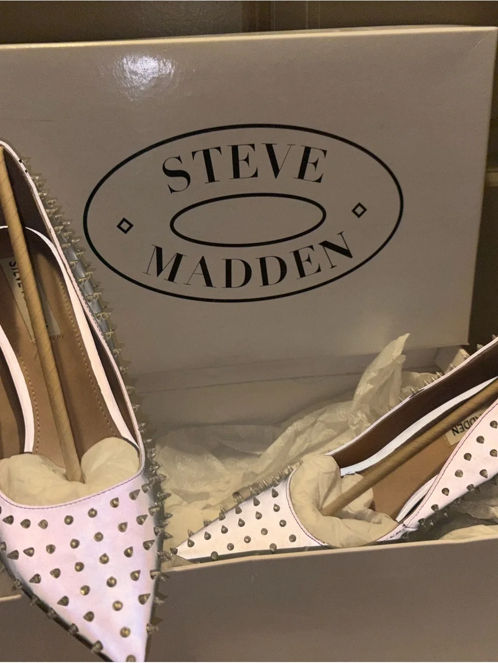 Steve Madden Gray Studded Pointed-Toe Stilettos